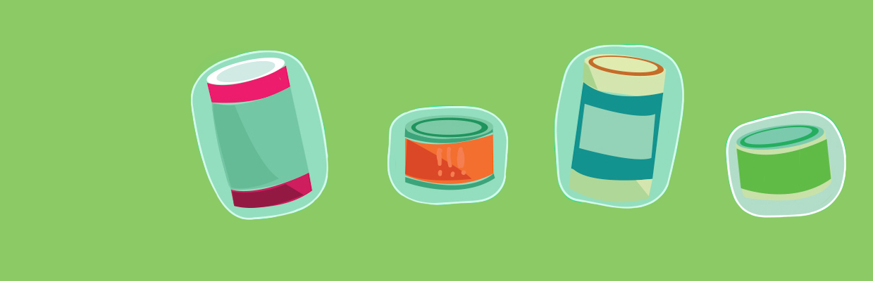 A graphic featuring food containers with BPA epoxy resin liners.